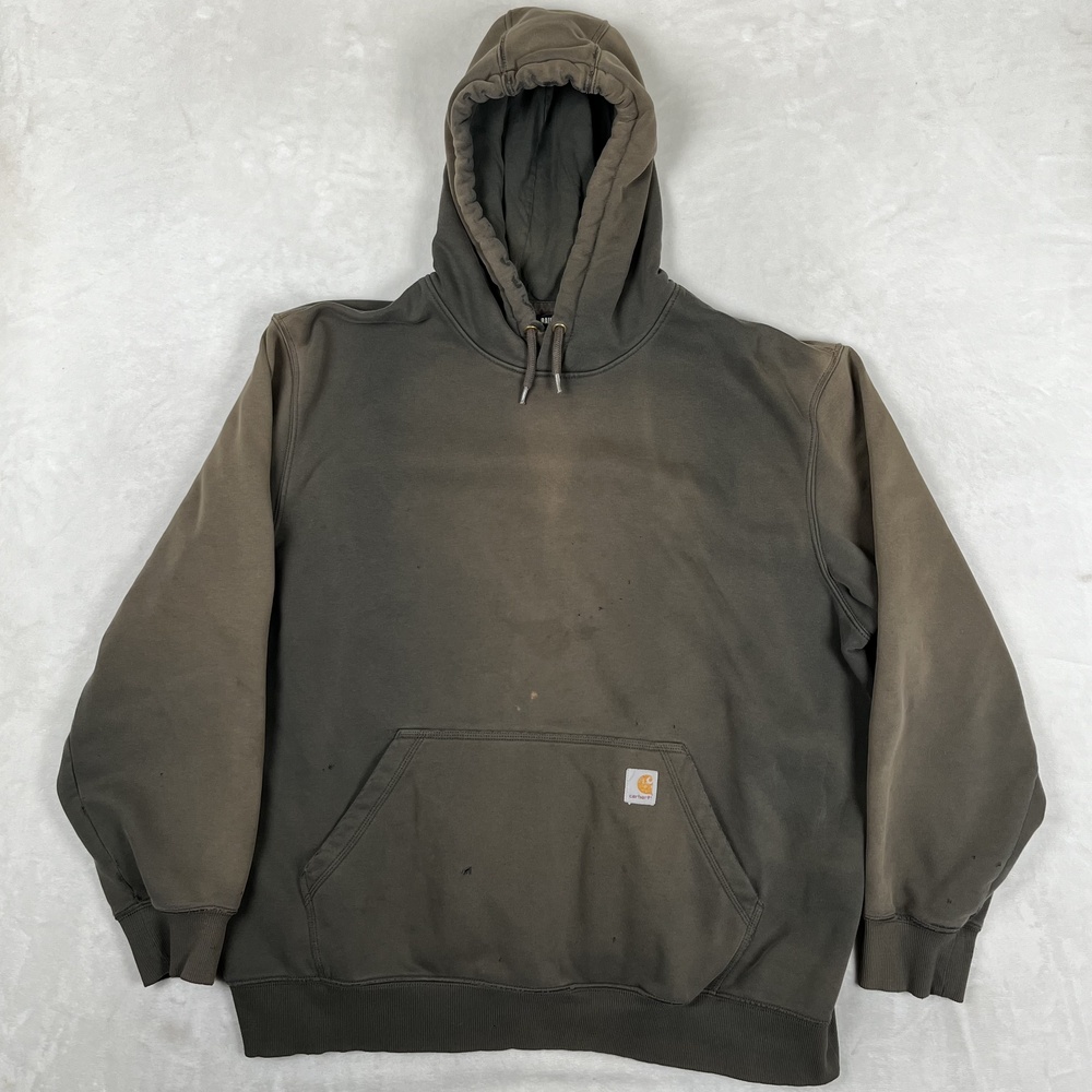 Carhartt Rain Defender Hoodie Mens 2XL Green Fleece Sweatshirt Sun Faded